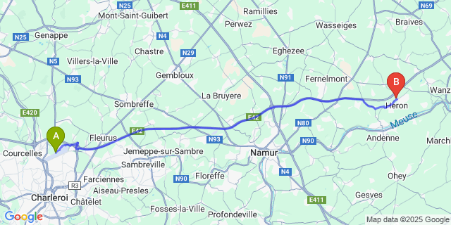 Map: Charleroi Airport Brussels South (CRL) to Couthuin