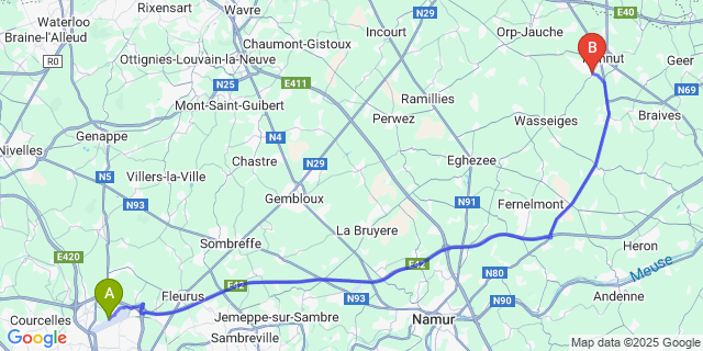 Map: Charleroi Airport Brussels South (CRL) to Crehen