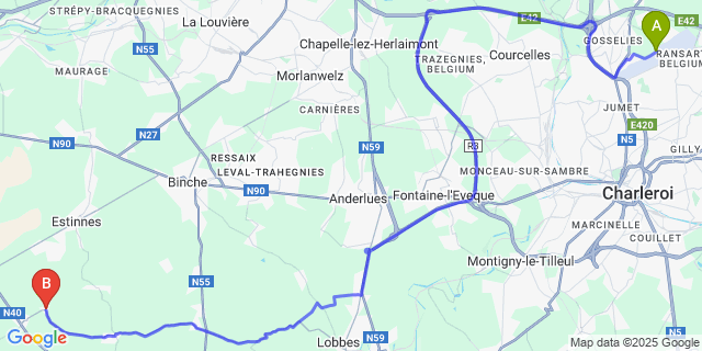 Map: Charleroi Airport Brussels South (CRL) to Croix-Lez-Rouveroy