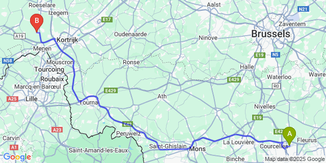 Map: Charleroi Airport Brussels South (CRL) to Dadizele