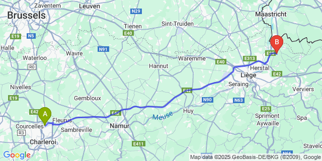 Map: Charleroi Airport Brussels South (CRL) to Dalhem