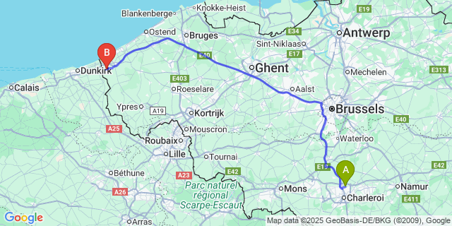 Map: Charleroi Airport Brussels South (CRL) to De Moeren