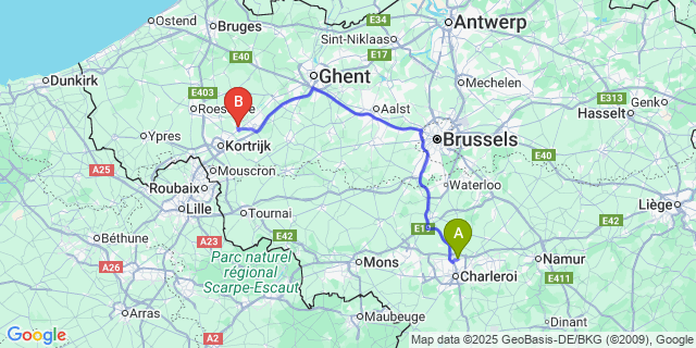 Map: Charleroi Airport Brussels South (CRL) to Desselgem