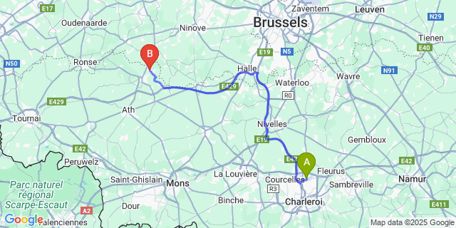 Map: Charleroi Airport Brussels South (CRL) to Deux-Acren