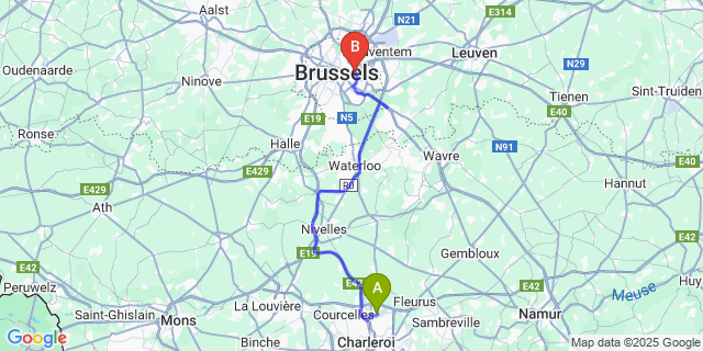 Map: Charleroi Airport Brussels South (CRL) to Diamant Suites Brussels EU