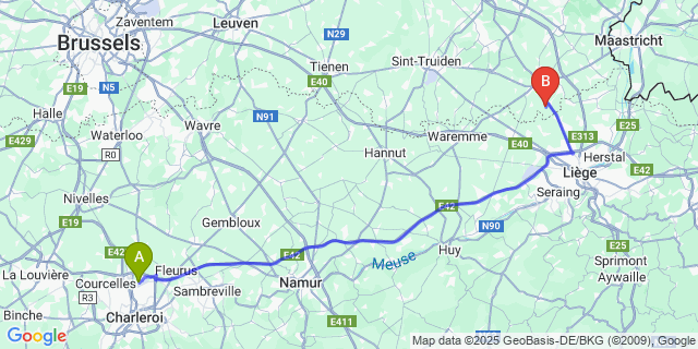 Map: Charleroi Airport Brussels South (CRL) to Diets-Heur