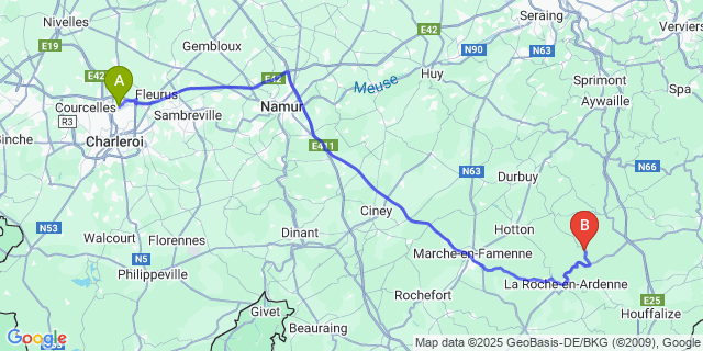 Map: Charleroi Airport Brussels South (CRL) to Dochamps