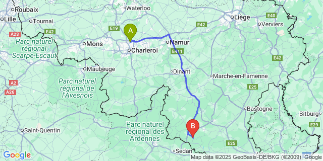 Map: Charleroi Airport Brussels South (CRL) to Dohan