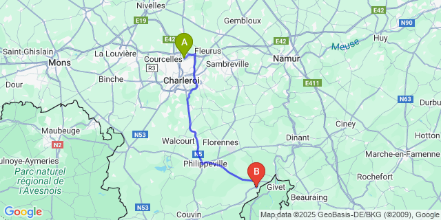 Map: Charleroi Airport Brussels South (CRL) to Doische