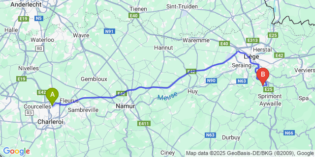 Map: Charleroi Airport Brussels South (CRL) to Dolembreux