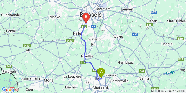Map: Charleroi Airport Brussels South (CRL) to Drogenbos