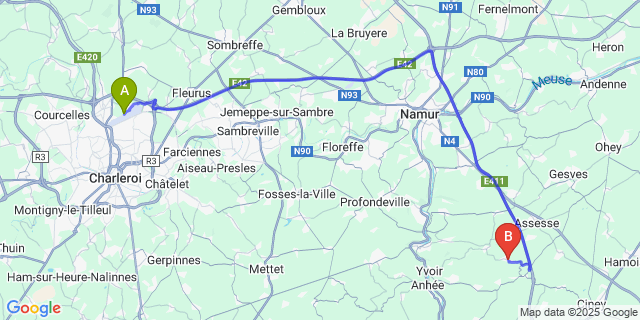 Map: Charleroi Airport Brussels South (CRL) to Durnal