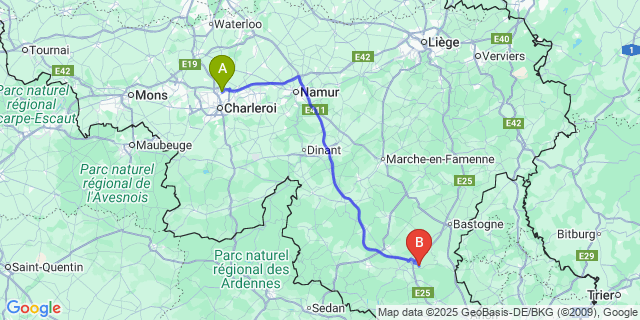 Map: Charleroi Airport Brussels South (CRL) to Ebly