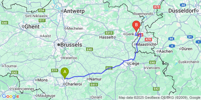 Map: Charleroi Airport Brussels South (CRL) to Eisden