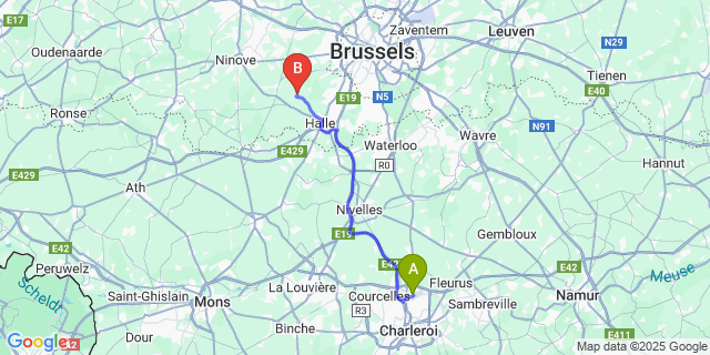 Map: Charleroi Airport Brussels South (CRL) to Elingen