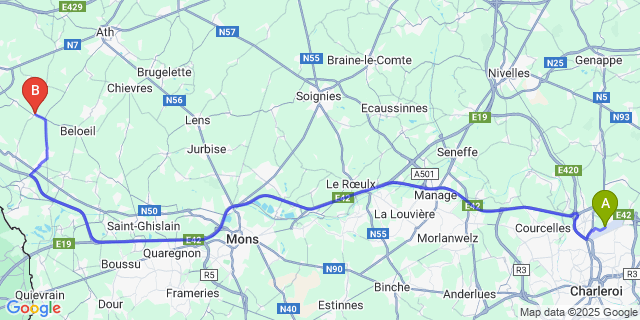 Map: Charleroi Airport Brussels South (CRL) to Ellignies-Sainte-Anne