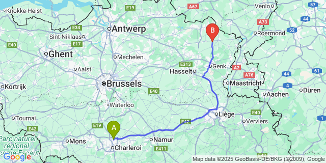 Map: Charleroi Airport Brussels South (CRL) to Ellikom