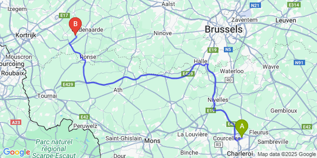 Map: Charleroi Airport Brussels South (CRL) to Elsegem