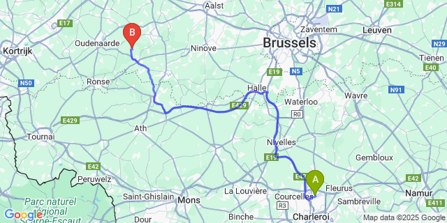 Map: Charleroi Airport Brussels South (CRL) to Elst