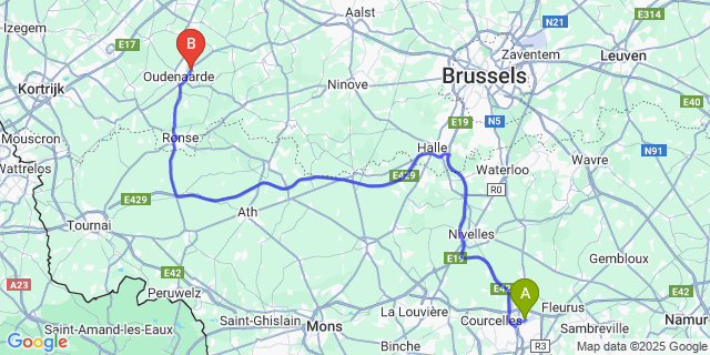 Map: Charleroi Airport Brussels South (CRL) to Ename