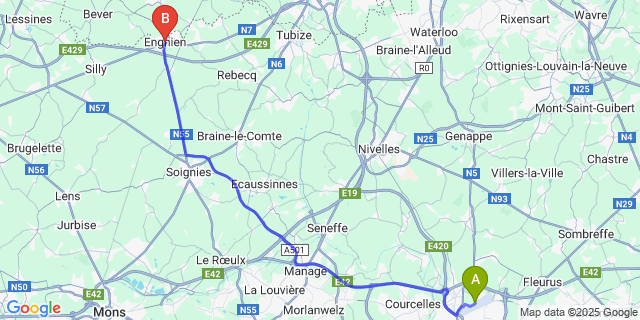 Map: Charleroi Airport Brussels South (CRL) to Enghien
