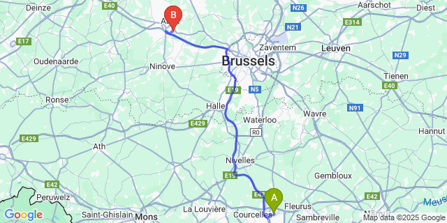 Map: Charleroi Airport Brussels South (CRL) to Erembodegem