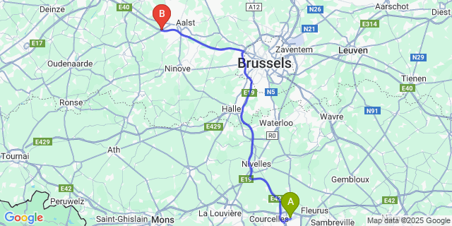 Map: Charleroi Airport Brussels South (CRL) to Erpe-Mere