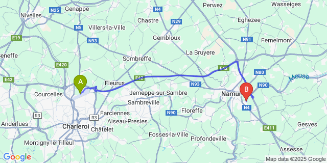 Map: Charleroi Airport Brussels South (CRL) to Erpent