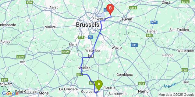 Map: Charleroi Airport Brussels South (CRL) to Erps-Kwerps