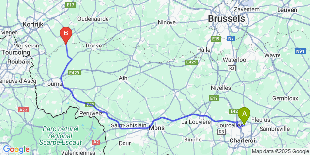Map: Charleroi Airport Brussels South (CRL) to Escanaffles