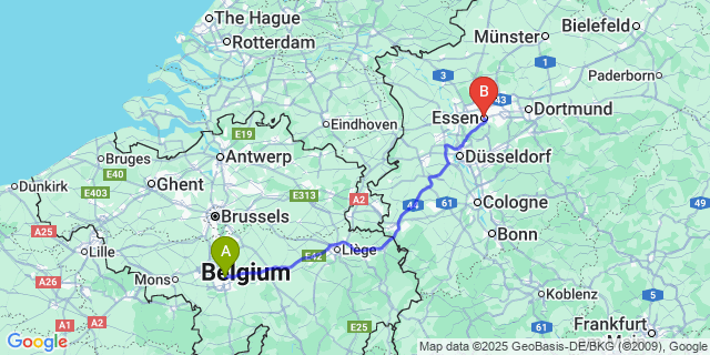 Map: Charleroi Airport Brussels South (CRL) to Essen