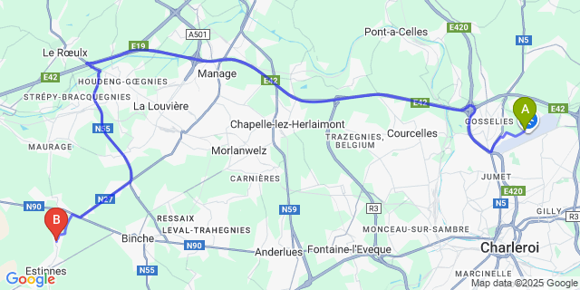 Map: Charleroi Airport Brussels South (CRL) to Estinnes-au-Val