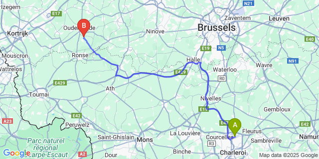 Map: Charleroi Airport Brussels South (CRL) to Etikhove