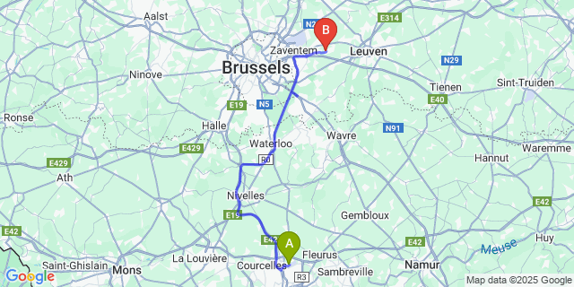 Map: Charleroi Airport Brussels South (CRL) to Everberg