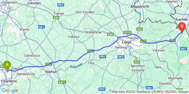Map: Charleroi Airport Brussels South (CRL) to Eynatten