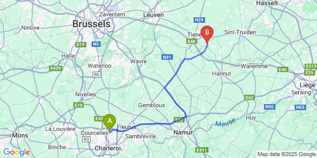 Map: Charleroi Airport Brussels South (CRL) to Ezemaal
