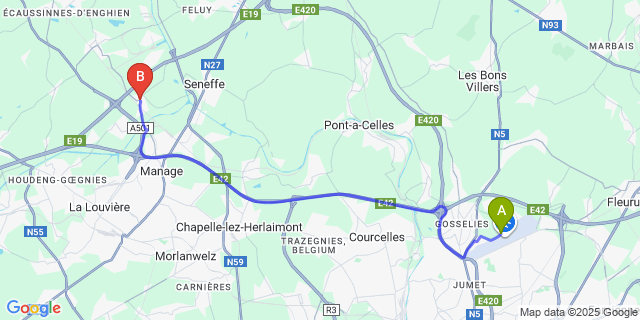 Map: Charleroi Airport Brussels South (CRL) to Familleureux
