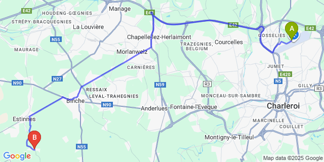 Map: Charleroi Airport Brussels South (CRL) to Fauroeulx