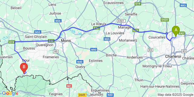 Map: Charleroi Airport Brussels South (CRL) to Fayt-Le-Franc