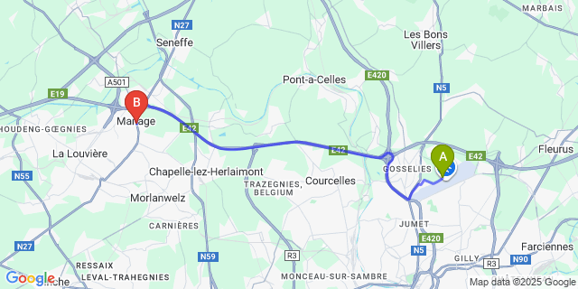 Map: Charleroi Airport Brussels South (CRL) to Fayt-lez-manage