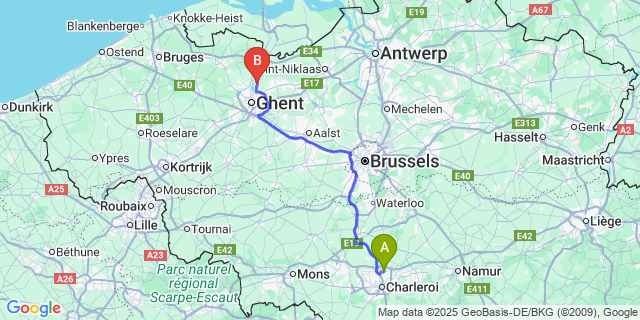 Map: Charleroi Airport Brussels South (CRL) to Ferri?res