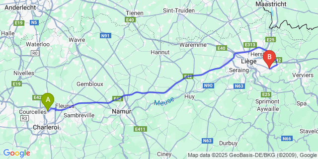 Map: Charleroi Airport Brussels South (CRL) to Fléron