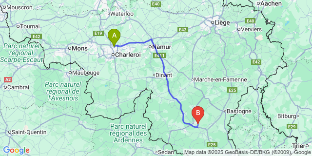 Map: Charleroi Airport Brussels South (CRL) to Flohimont