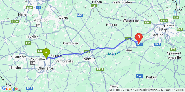 Map: Charleroi Airport Brussels South (CRL) to Flône