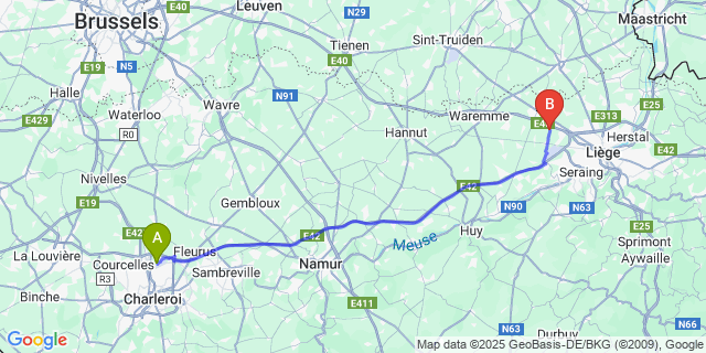 Map: Charleroi Airport Brussels South (CRL) to Fooz