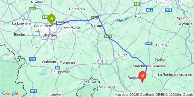 Map: Charleroi Airport Brussels South (CRL) to Forri?res