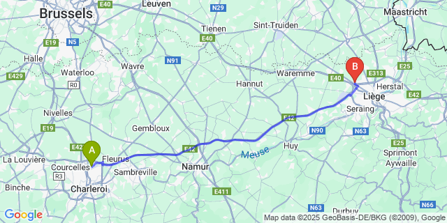 Map: Charleroi Airport Brussels South (CRL) to 