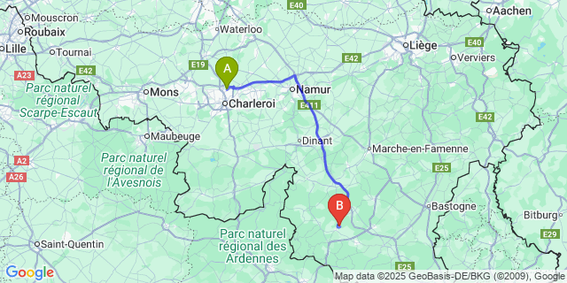 Map: Charleroi Airport Brussels South (CRL) to Framont
