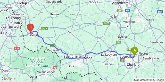 Map: Charleroi Airport Brussels South (CRL) to Froyennes