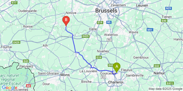 Map: Charleroi Airport Brussels South (CRL) to Galmaarden